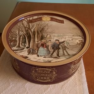 RARE Vintage Large Currier & Ives 1855 Winter Pastime Empty Tin
